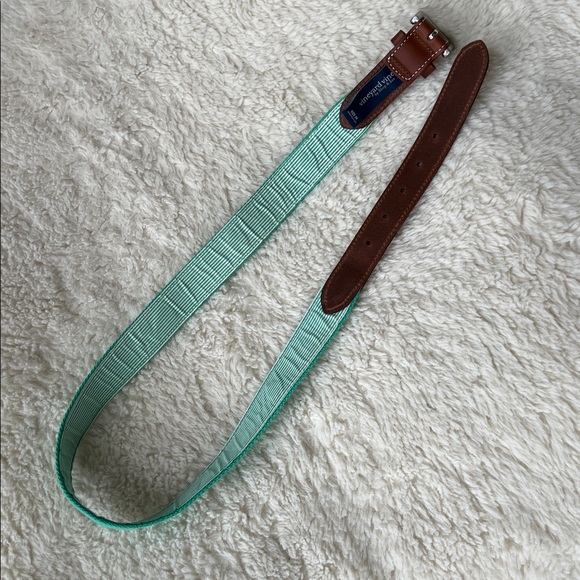 Vineyard Vines St. Pats Day canvas leather belt Camden Green Orange White Men 38 - Picture 7 of 10